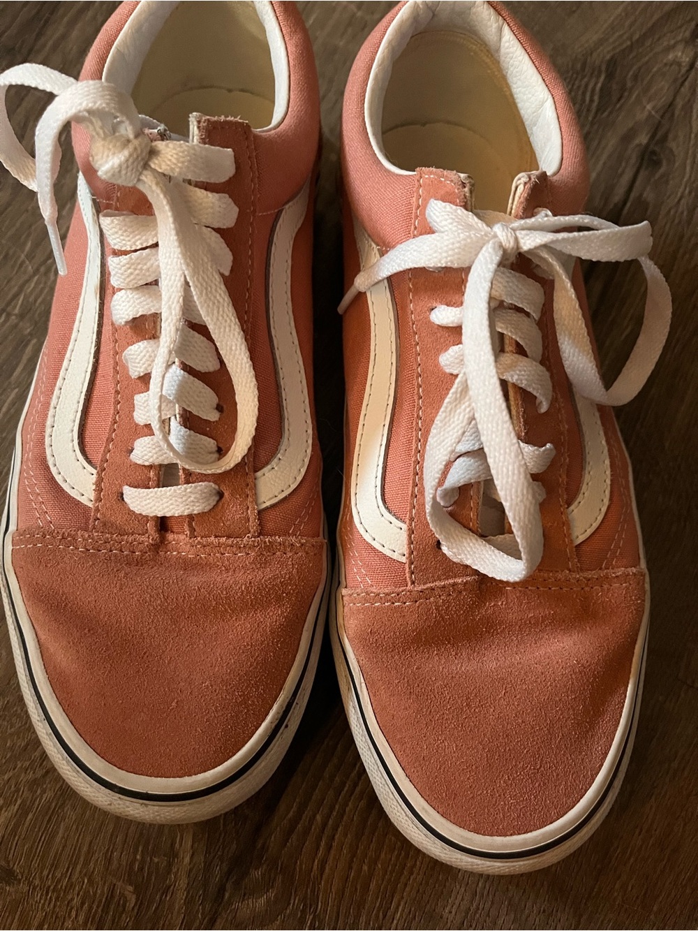 Coral Pink Suede Low-Top Sneakers with White Stripe